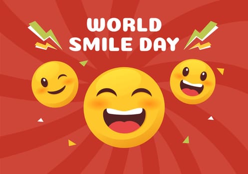 World Smile Day Hand Drawn Cartoon Illustration with Smiling Expression and Happiness Face in Flat Style Background