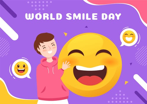 World Smile Day Hand Drawn Cartoon Illustration with Smiling Youth and Happiness Face in Flat Style Background