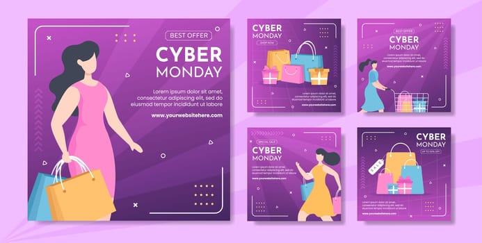 Cyber Monday Sale Social Media Post Template Hand Drawn Cartoon Flat Illustration