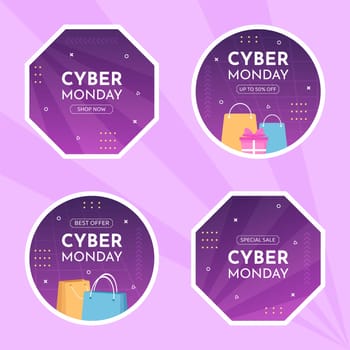 Cyber Monday Sale Label Template Hand Drawn Cartoon Flat Illustration