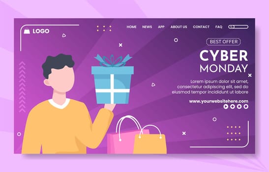 Cyber Monday Sale Social Media Landing Page Template Hand Drawn Cartoon Flat Illustration