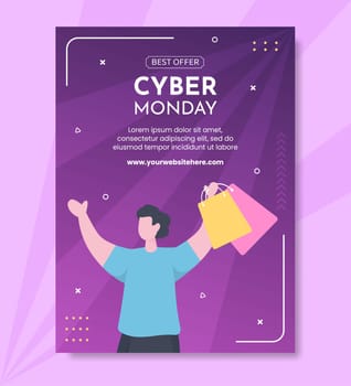 Cyber Monday Sale Poster Template Hand Drawn Cartoon Flat Illustration