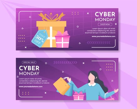 Cyber Monday Sale Horizontal Banner Template Hand Drawn Cartoon Flat Illustration