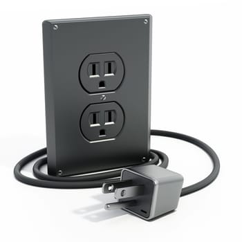 USA type AC power plugs and sockets isolated on white background. 3D illustration.