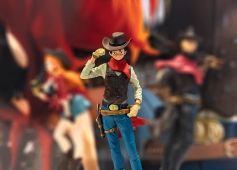 chiba, japan - december 22 2018: Painted plastic model figure depicting the character Monkey D.Luffy of the manga and anime series of One Piece during the convention Jump Festa 19.