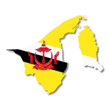 A Brunei flag map on white background 3d illustration with clipping path
