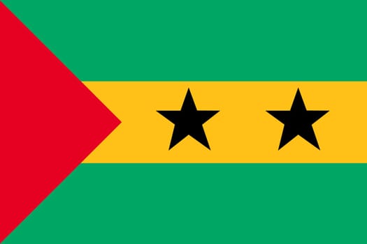 A Sao Tome and Principe flag background illustration green yellow stripes red triangle black stars