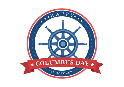 Happy Columbus Day National Holiday Hand Drawn Cartoon Illustration with Blue Waves, Compass, Ship and USA Flags in Flat Style Background