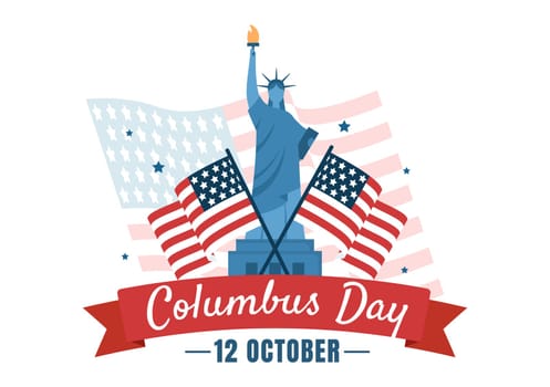 Happy Columbus Day National Holiday Hand Drawn Cartoon Illustration with Blue Waves, Compass, Ship and USA Flags in Flat Style Background