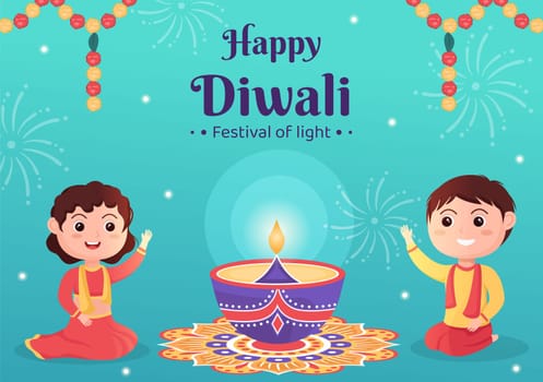 Indian Celebrating Diwali Day Background Template Hand Drawn Cartoon Flat Illustration