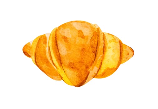 Croissant watercolor hand drawn illustration isolated on white background.
