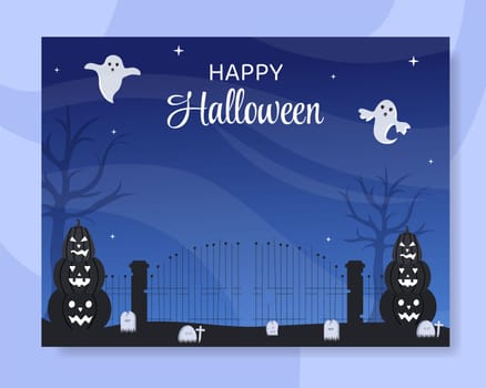 Halloween Night Party Photocall Template Hand Drawn Cartoon Flat Illustration