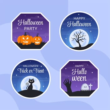 Halloween Night Party Label Template Hand Drawn Cartoon Flat Illustration