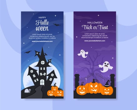 Halloween Night Party Vertical Banner Template Hand Drawn Cartoon Flat Illustration