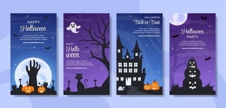 Halloween Night Party Social Media Stories Template Hand Drawn Cartoon Flat Illustration