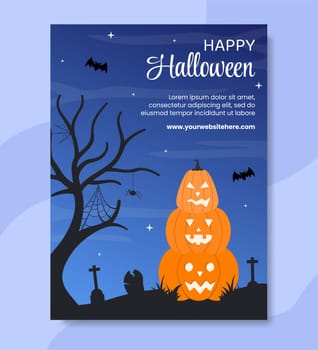 Halloween Night Party Poster Template Hand Drawn Cartoon Flat Illustration