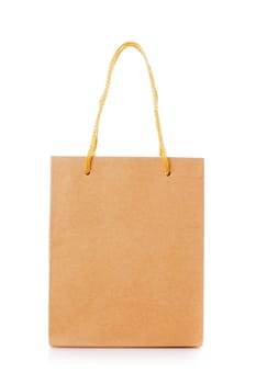 Blank shopping paper bags mockup. Empty cardboard craft bag on a white background. Consumer pack ready for logo design. Shopping and gifts concept.