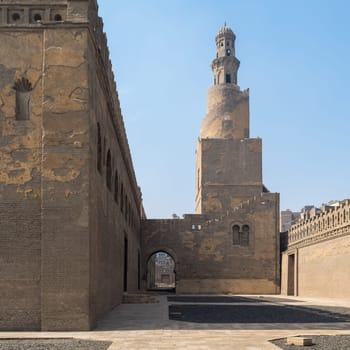 Minaret Ibn Tulun Mosque with helical outer staircase located at Sayyida Zaynab district, Medieval Cairo, Egypt