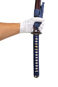 Upside down Sword - knife made to show that the sword is tight. Does not fall off the scabbard easily. isolated on a white background.