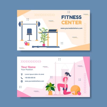 Fitness Training Card Horizontal Template Hand Drawn Cartoon Flat Illustration