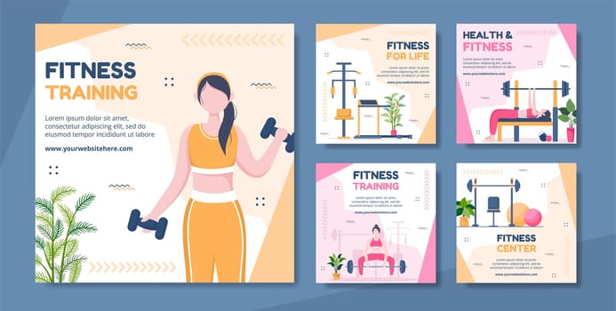 Fitness Training Social Media Post Template Hand Drawn Cartoon Flat Illustration
