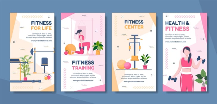 Fitness Training Social Media Stories Template Hand Drawn Cartoon Flat Illustration