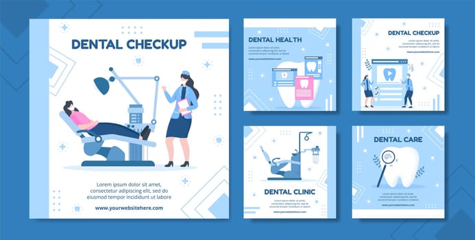Dental Clinic Social Media Post Template Hand Drawn Cartoon Flat Illustration