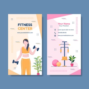 Fitness Training Card Vertical Template Hand Drawn Cartoon Flat Illustration