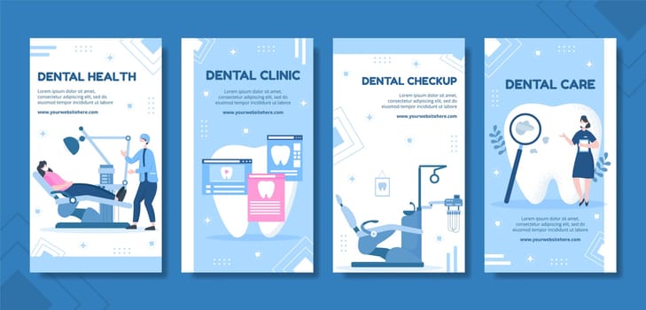 Dental Clinic Social Media Stories Template Hand Drawn Cartoon Flat Illustration