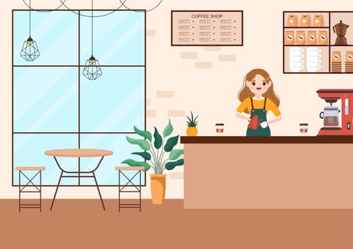 International Coffee Day on October 1st Flat Cartoon Illustration Hand Drawn with Cocoa Beans and People Drinking a Cup in Cafe