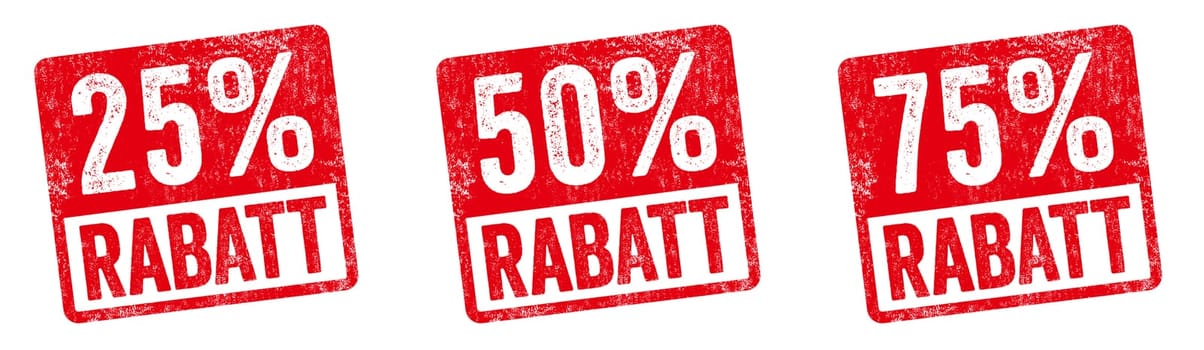 Red stamp - 25 to 75 percent off in german