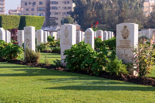 Cairo, Egypt - December 7, 2016: Heliopolis Commonwealth War Cemetery, contains 1742 burials of the Second World War, opened in October 1941