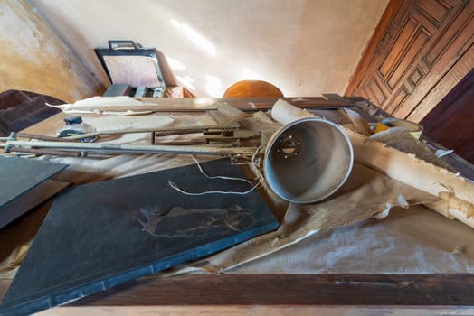 Cairo, Egypt - January 8 2019: Drawing board of late architect Hassan Fathy, Egypt's best-known architect at his architecture studio, located at ottoman era historic House of Egyptian Architecture