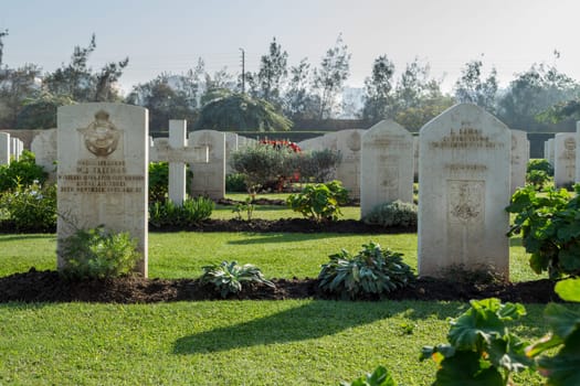 Cairo, Egypt - December 7, 2016: Heliopolis Commonwealth War Cemetery, contains 1742 burials of the Second World War, opened in October 1941
