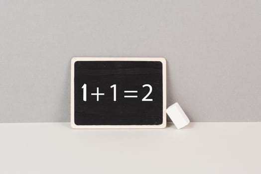 Chalkboard with math equation of the first grade, back to school and education concept