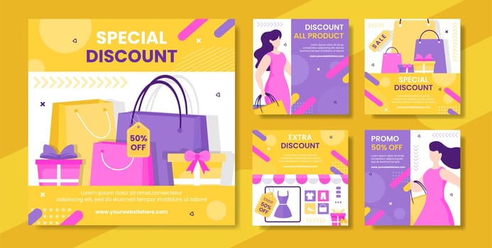 Discount Social Media Post Template Hand Drawn Cartoon Flat Illustration