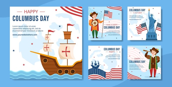 Happy Columbus Day Social Media Post Template Hand Drawn Cartoon Flat Illustration
