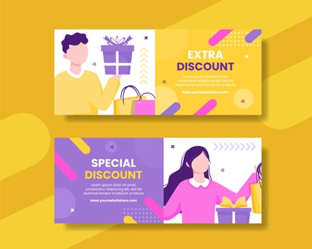 Discount Horizontal Banner Template Hand Drawn Cartoon Flat Illustration