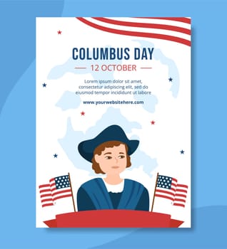 Happy Columbus Day Poster Template Hand Drawn Cartoon Flat Illustration