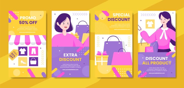 Discount Social Media Stories Template Hand Drawn Cartoon Flat Illustration