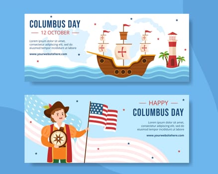 Happy Columbus Day Horizontal Banner Template Hand Drawn Cartoon Flat Illustration