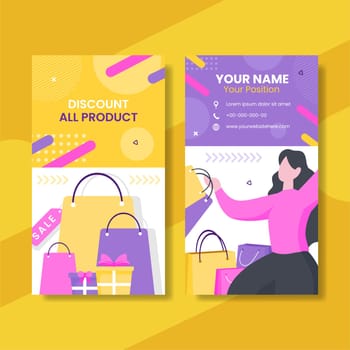 Discount Card Vertical Template Hand Drawn Cartoon Flat Illustration