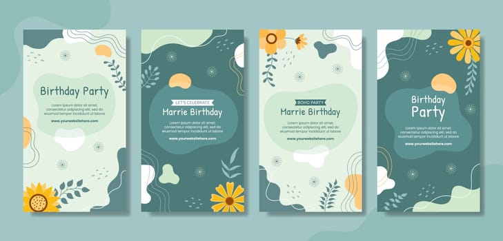 Boho Party Social Media Stories Template Hand Drawn Cartoon Flat Illustration
