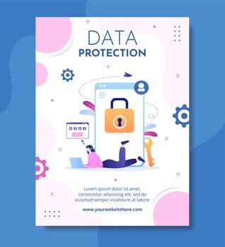 Cyber Security Flyer Template Hand Drawn Cartoon Flat Illustration