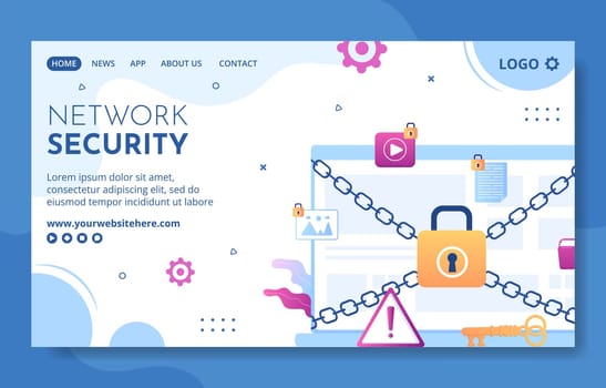 Cyber Security Social Media Landing Page Template Hand Drawn Cartoon Flat Illustration