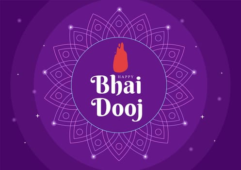 Happy Bhai Dooj Indian Festival Celebration Hand Drawn Cartoon Illustration of Sisters Pray for Brothers Protection with a Dot on His Forehead