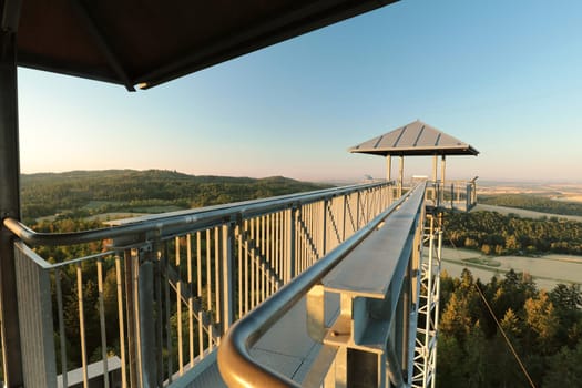 Viewing tower on the Polish-Czech border during sunset, Central Europe