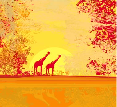 grunge background with African fauna and flora