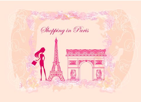 beautiful women Shopping in Paris - vector card