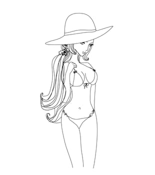 hand-drawn portrait of a beautiful woman in bikini